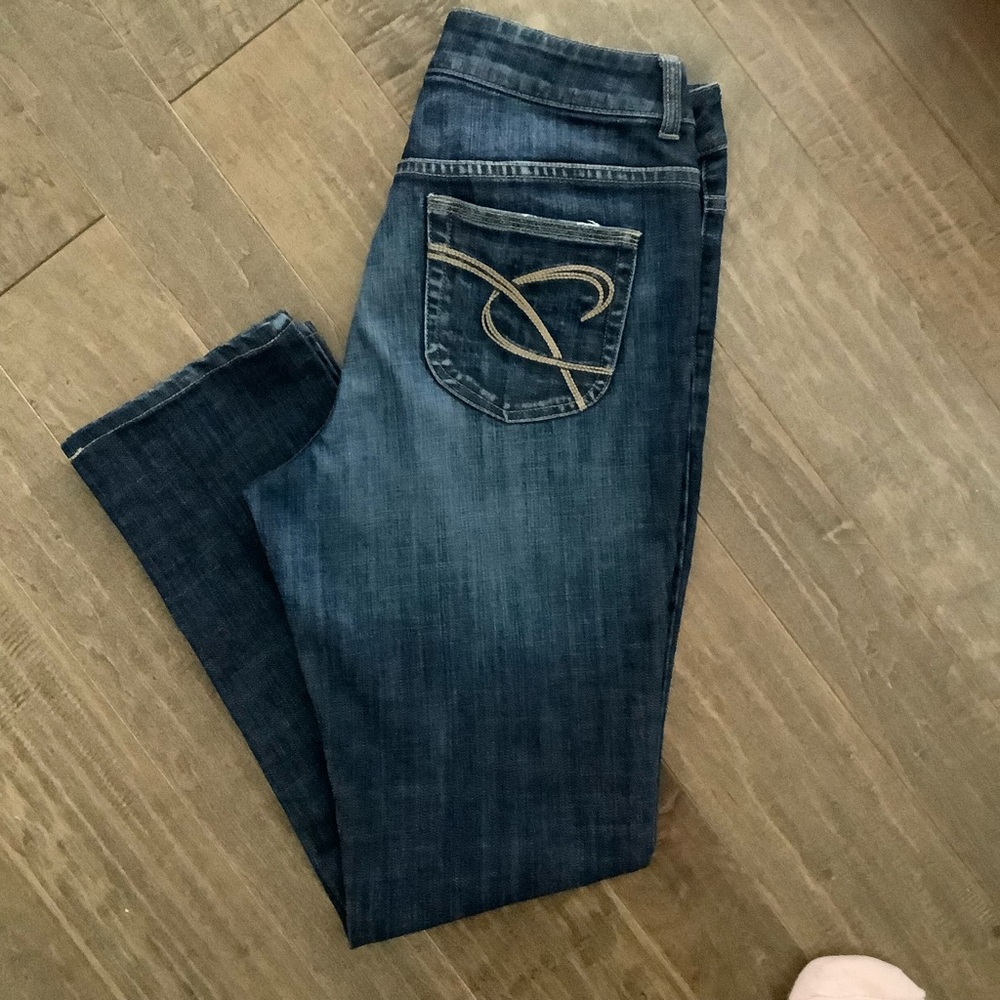 Chico’s Platinum Chic Dark Blue Straight Slim  Leg Jeans, 1